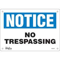 Enseigne No Trespassing, 7" x 10", Aluminium, Anglais Nia-Chem Ltd.