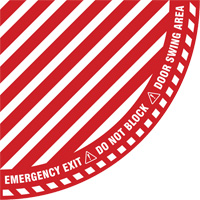 Signalisation au sol ?Emergency Exit? (sortie de secours) pour porte battante en quart de cercle, Adh&eacute;sif, Anglais avec pictogramme Nia-Chem Ltd.