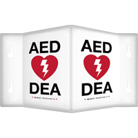 90° Projecting "AED/DEA" Sign, 6" x 5", Plastic, Bilingual with Pictogram Nia-Chem Ltd.