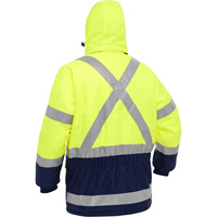Manteau pour le froid extr&ecirc;me avec bas bleu marin et X au dos Bisley, Polyester, Jaune lime haute visibilit&eacute;, Petit Nia-Chem Ltd.