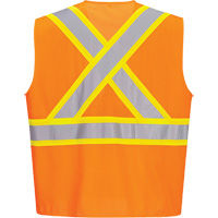 Contrast-Striped Safety Vest, High Visibility Orange, Small, Polyester Nia-Chem Ltd.