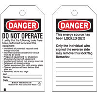 Lockout Tags, Plastic, 3" W x 5-1/2" H, English Nia-Chem Ltd.
