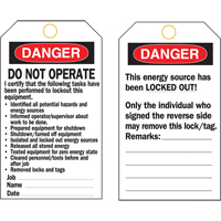 Lockout Tags, Plastic, 3" W x 5-3/4" H, English Nia-Chem Ltd.
