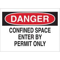"DANGER Confined Space Enter By Permit Only" Sign, 10" x 14", Polystyrene, English Nia-Chem Ltd.