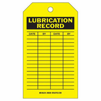 Lubrication Record Tags, Polyester, 4" W x 7" H, English Nia-Chem Ltd.