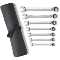 72-Tooth 12 Point Reversible Ratcheting SAE Wrench Set with Tool Roll, Combination, 7 Pieces, Imperial Nia-Chem Ltd.