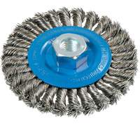Wide Knotted Wire Wheel Brush, 4-1/2" Dia., 0.02" Fill, 5/8"-11 Arbor, Aluminum/Stainless Steel Nia-Chem Ltd.